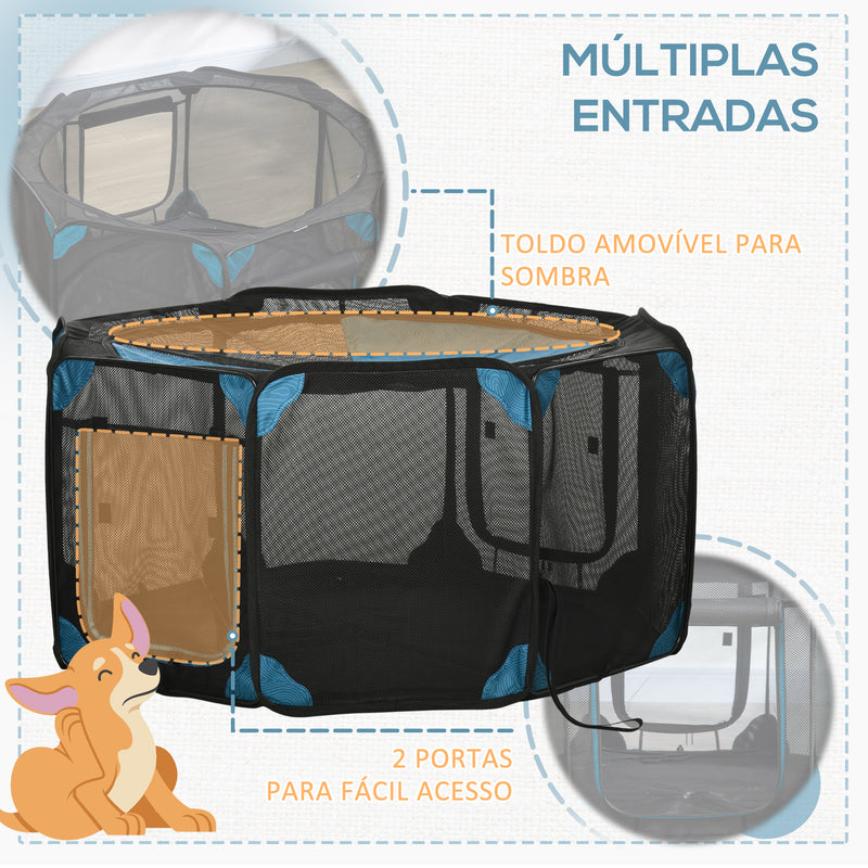 Parque para Cães de 8 Painéis Parque para Animais de Estimação com Bolsa de Transporte Parque Animais Portátil para Gatos Coelhos Ø126x58cm Azul