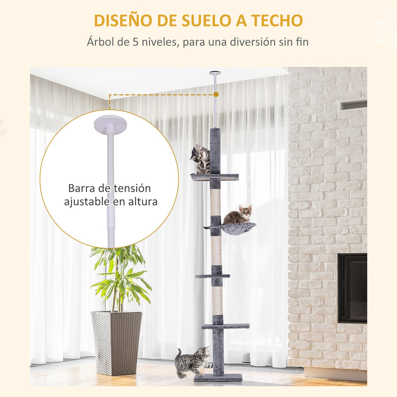 Árvore com Plataforma para Gatos arranhador para gatos Brinquedo para Gatos Carga de 15kg Cinza