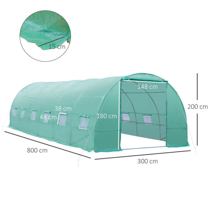 Estufa para Terraço ou Jardim - Cor Verde - Aço Polietileno - 8x3x2 m