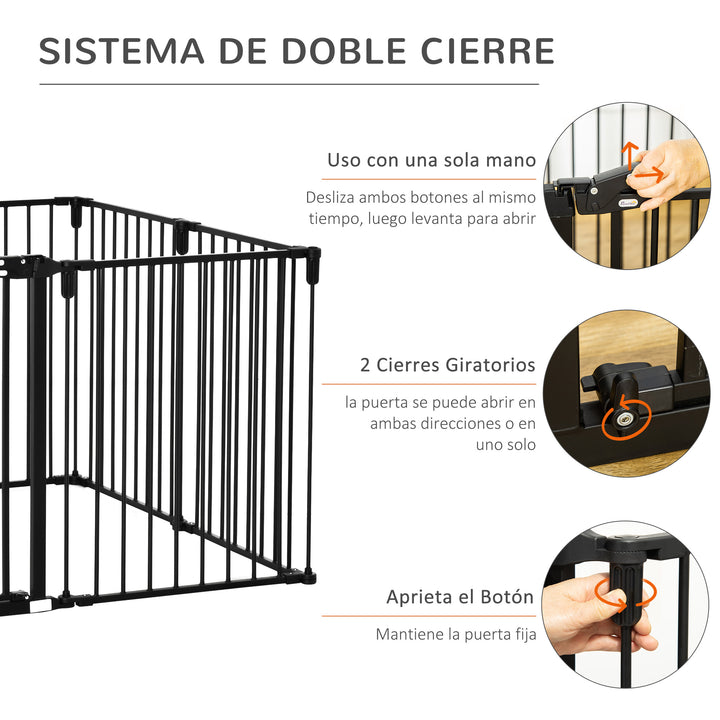 Parque para Cães com 8 Painéis 60x76cm Barreira de Proteção para Animais de Estimação Dobrável com Porta e Fechadura Dupla Painéis Metálicos para Escadas Corredores Preto