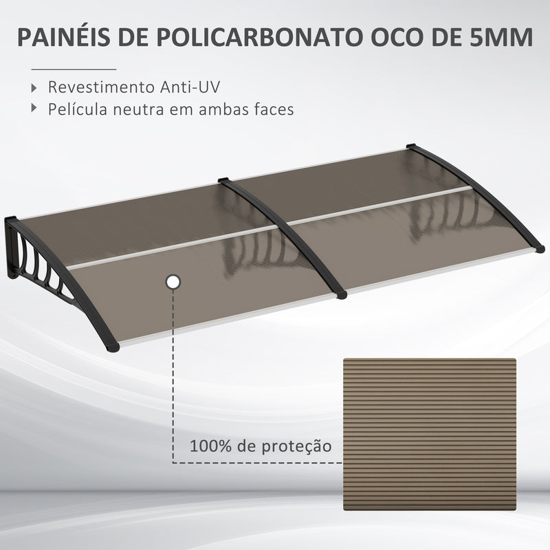 Marquise de Proteção 200x100cm Marquise Exterior para Portas e Janelas contra o Sol e Chuva com Suporte de PP Policarbonato Marrom