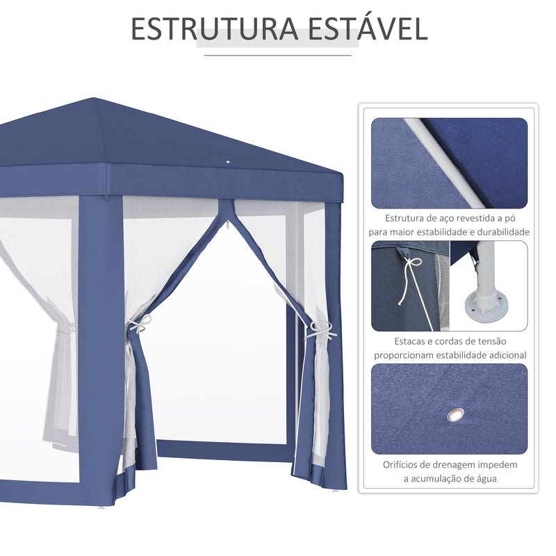 Tenda Hexagonal Tenda de Jardim com Rede Mosquiteira Portas com Zíper e Orifícios de Drenagem para Exterior Varanda 197x250 cm Azul