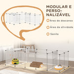 Recinto para Animais de Estimação DIY com 20 Painéis de Resina Parque para Pequenos Animais Gaiola Modular para Porquinho da Índia Chinchilas 175x70x45 cm Translúcido e Cáqui