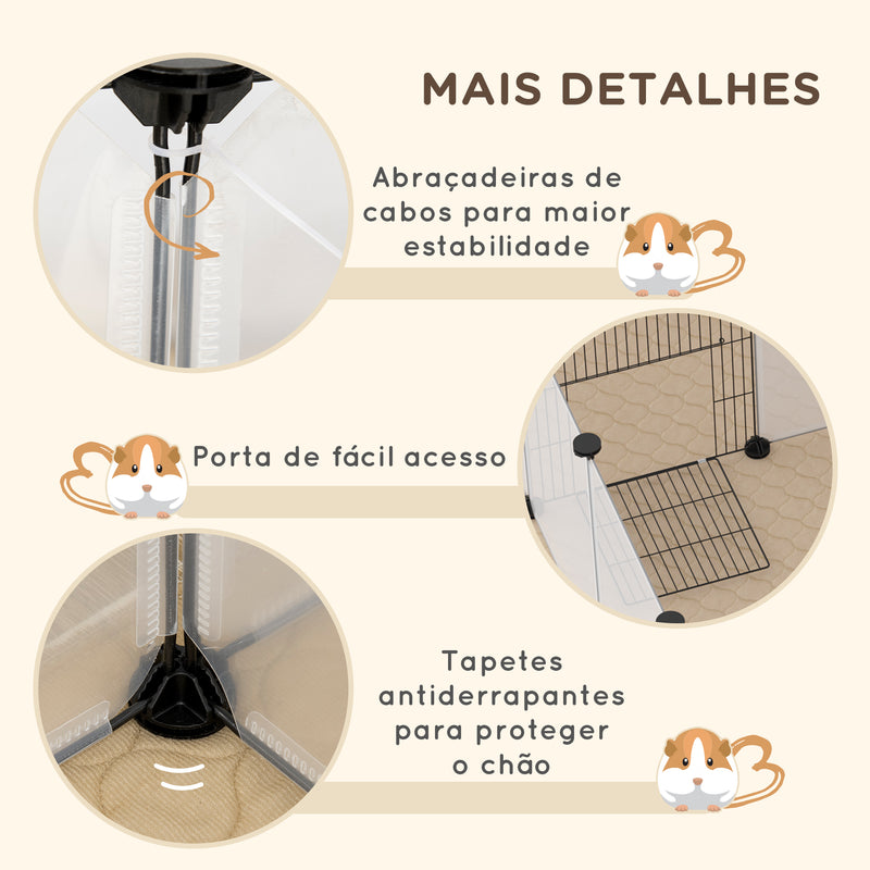 Recinto para Animais de Estimação DIY com 20 Painéis de Resina Parque para Pequenos Animais Gaiola Modular para Porquinho da Índia Chinchilas 175x70x45 cm Translúcido e Cáqui