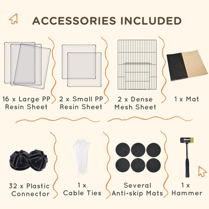 Recinto para Animais de Estimação DIY com 20 Painéis de Resina Parque para Pequenos Animais Gaiola Modular para Porquinho da Índia Chinchilas 175x70x45 cm Translúcido e Cáqui
