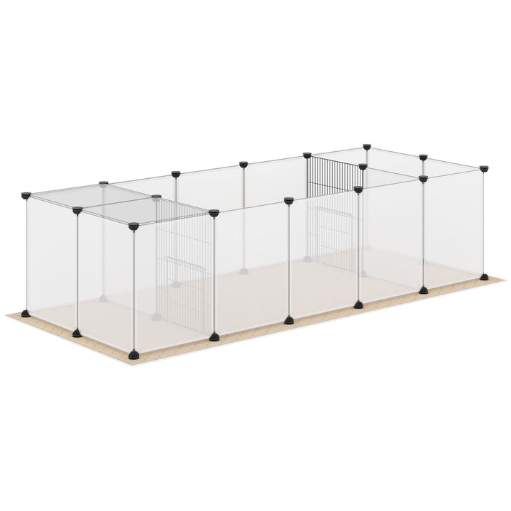Recinto para Animais de Estimação DIY com 20 Painéis de Resina Parque para Pequenos Animais Gaiola Modular para Porquinho da Índia Chinchilas 175x70x45 cm Translúcido e Cáqui