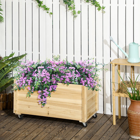 Floreira de Madeira com Rodas Floreira de Jardim para Cultivo com Orifícios de Drenagem e Tecido não Tecido para Cultivos de Flores Plantas em Exterior Varanda 89x48x47 cm Madeira