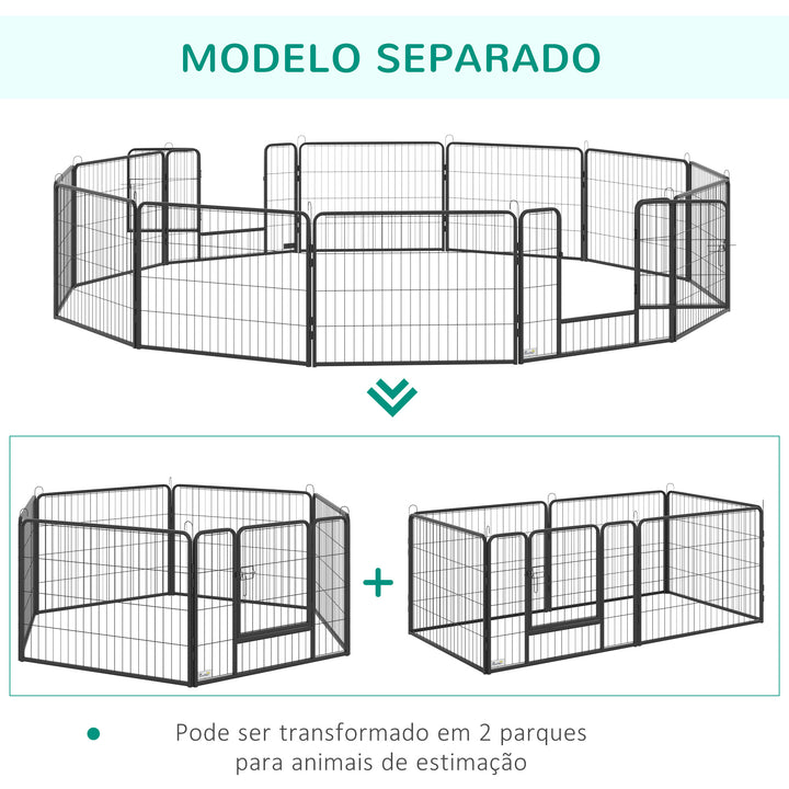 Parque para Cães com 12 Painéis Recinto para Animais de Estimação Modular com 2 Portas para Interior e Exterior Aço 80x60 cm Preto
