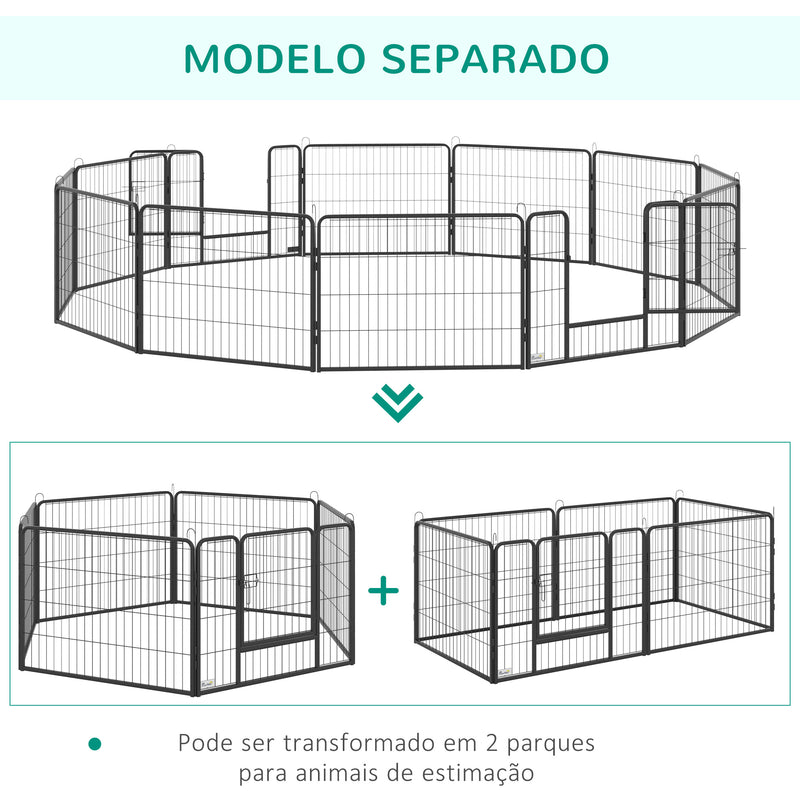 Parque para Cães com 12 Painéis Recinto para Animais de Estimação Modular com 2 Portas para Interior e Exterior Aço 80x60 cm Preto