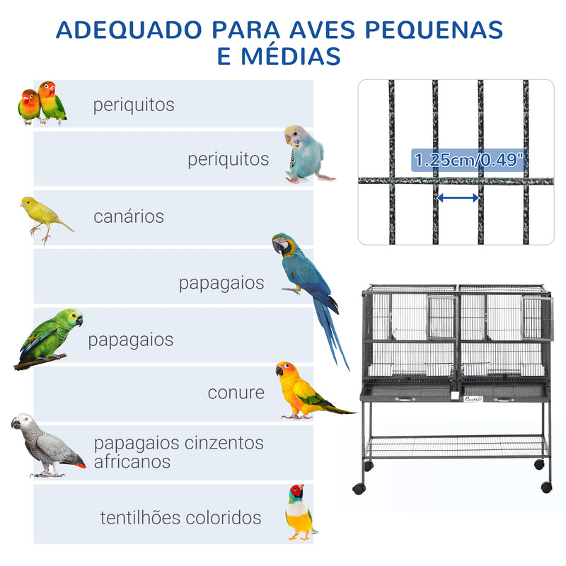 Gaiola de pássaro pequeno com 2 bandejas 4 alimentadores 4 poleiros 95x45,5x102 cm