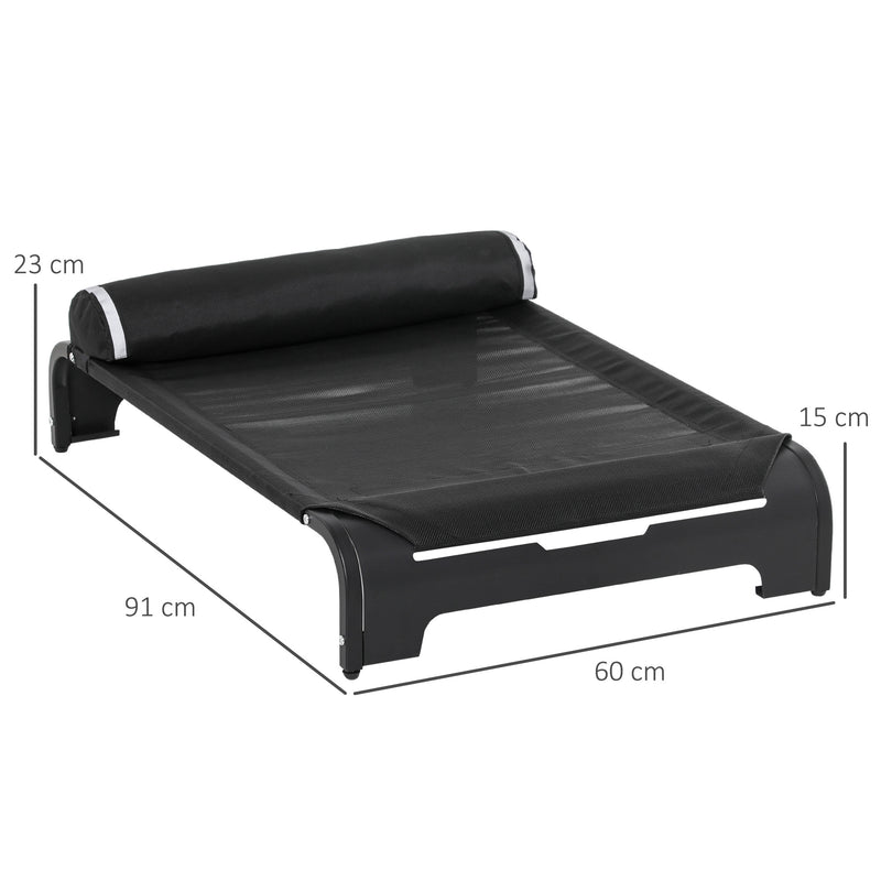 Cama Elevada para Animais de estimação Cães Gatos Tela Transpirável com Almofada Removível Exterior Interior Jardim Terraço 91x60x23cm Preto