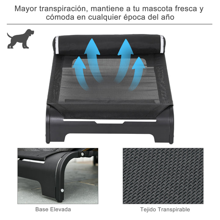 Cama Elevada para Animais de estimação Cães Gatos Tela Transpirável com Almofada Removível Exterior Interior Jardim Terraço 91x60x23cm Preto