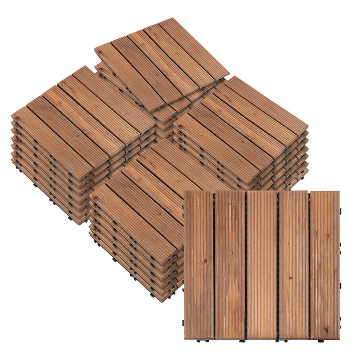 Conjunto de 27 Ladrilhos de Madeira 30x30 cm com Área de 3 m² Sistema Click de Ladrilhos Castanho