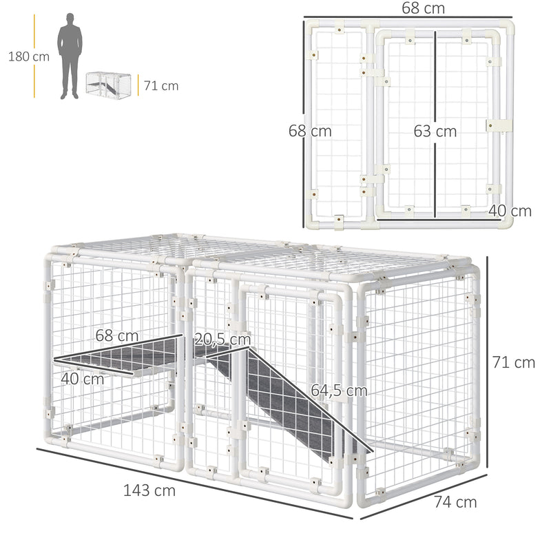 Gaiola Metálica para Animais de Estimação Gaiola para Coelhos com 9 Painéis com Trava e Escada para Cobaias Desenho DIY 68x68,2x2,5cm Branco