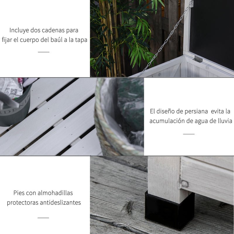 Baú de madeira ao ar livre Caixa de armazenamento de jardim com tampa que pode ser aberta 127x56x60 cm Branco