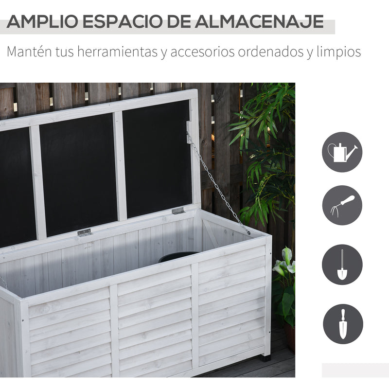 Baú de madeira ao ar livre Caixa de armazenamento de jardim com tampa que pode ser aberta 127x56x60 cm Branco