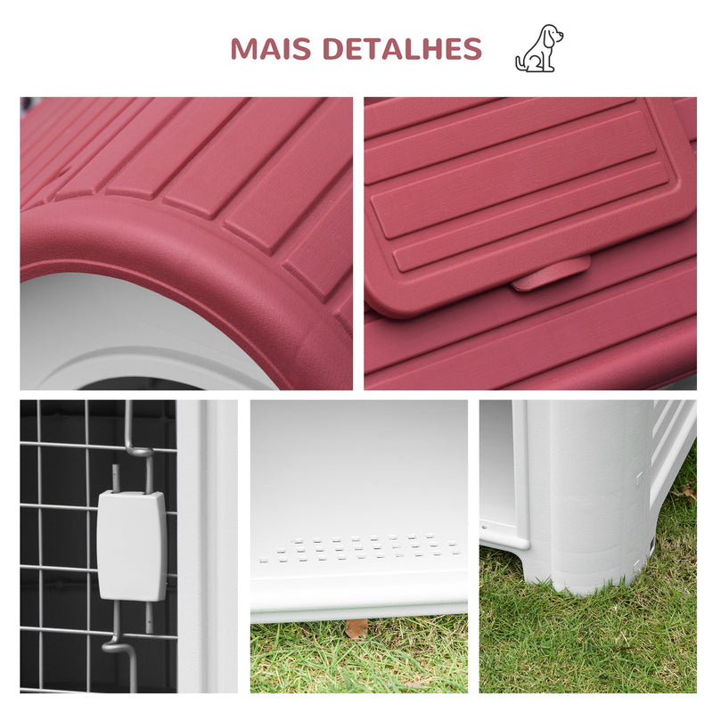 Casota para Cães com Porta Removível Base Elevada 3 Respiradouros e Janela Casota de Cães para Interior e Exterior 59x75x66cm Cinza e Vermelho