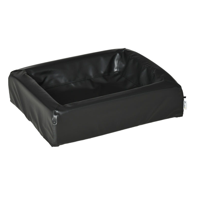 Cama para Cães Gatos Estofada em Couro PU Cama para Animais de Estimação Pequenos Amovível e Lavável com Zíper 58x49x14,5cm Preto