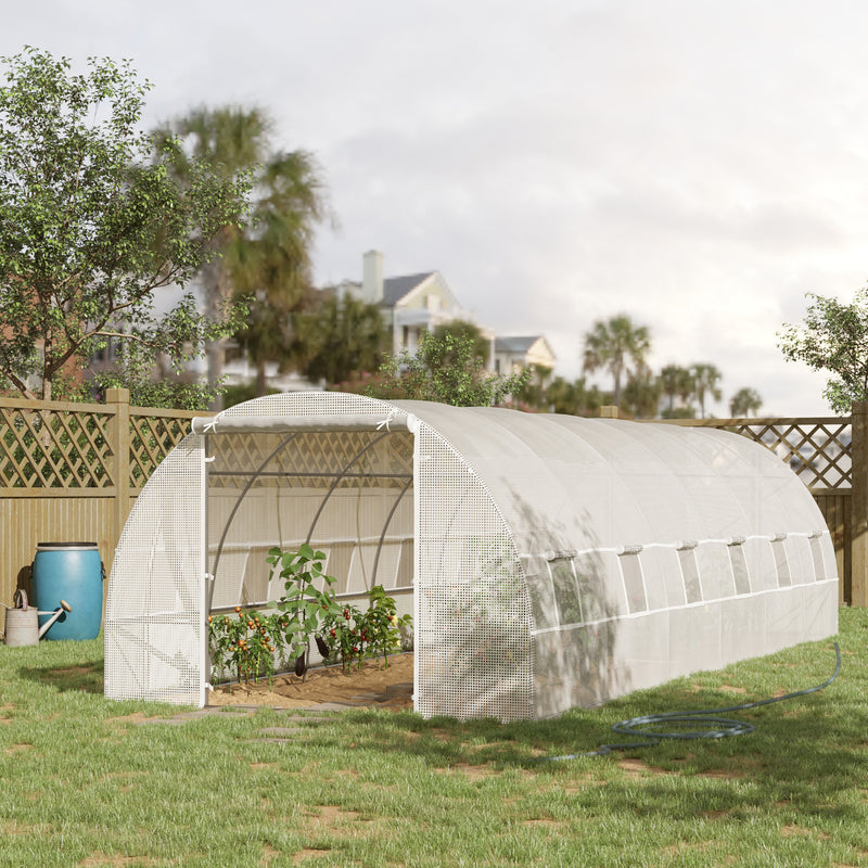 Estufa de jardim Tipo túnel para cultivo com 12 janelas e porta de enrolar Aço e PE 800x300x200 cm Branco