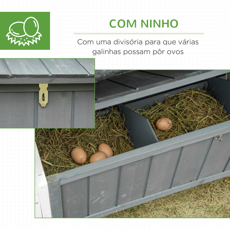 Galinheiro de Madeira Exterior Gaiola para 2-3 Galinhas com Grade de Arame Ninho Teto Asfáltico Bandeja Removível 2 Poleiros e Rampa 209,5x96x123 cm Cinza Azulado