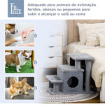 Escada para Gatos de 4 Degraus Escada para Animais de Estimação com Altura Ajustável Caverna Bola Suspensa e Postes para Cama Sofá Carga Máxima 10kg 60x40x66cm Cinza