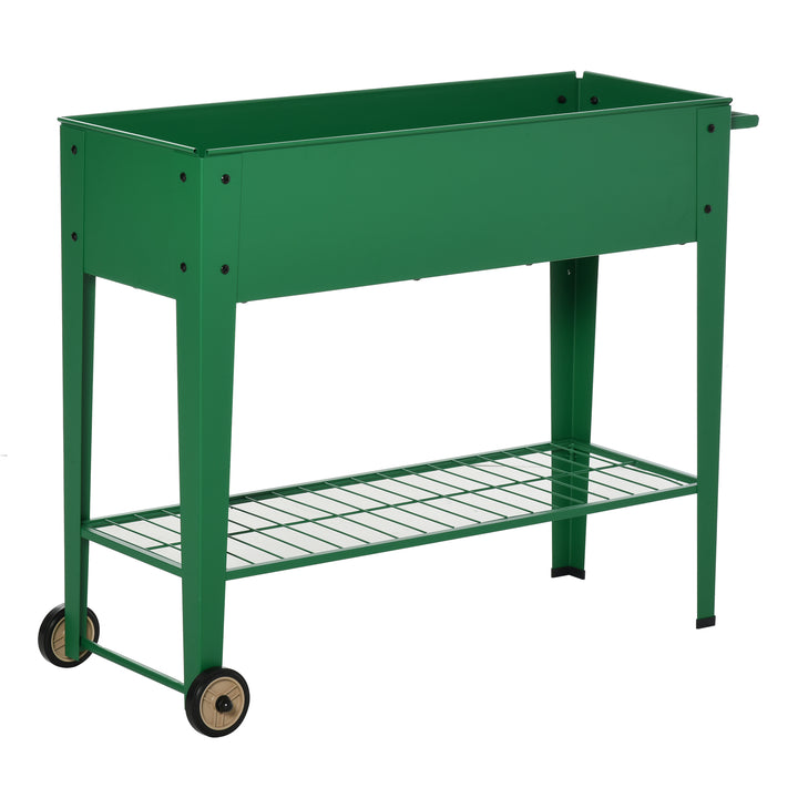 Horta Vertical Elevada de Metal Horta Vertical com Rodas Alça Lateral e Prateleira Inferior para Cultivo de Plantas Flores 104x39x80cm Verde