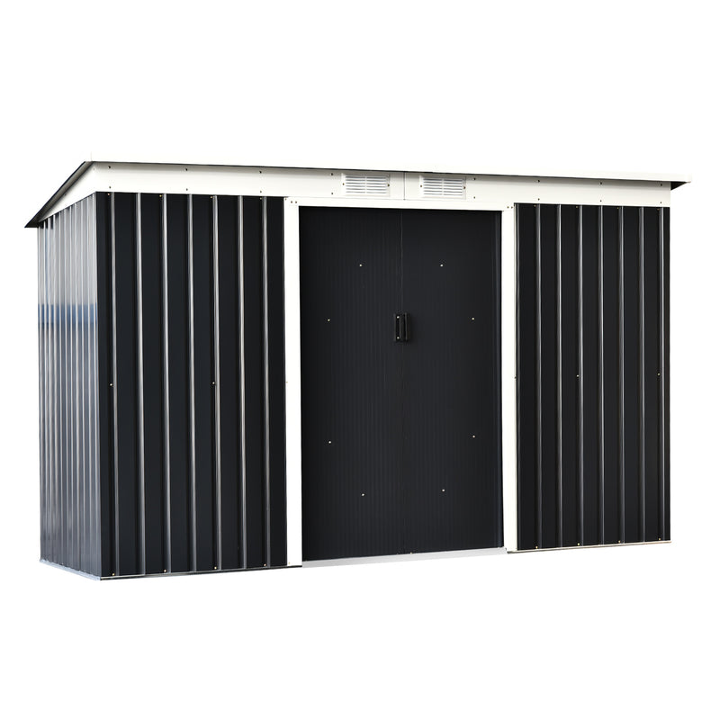 Abrigo de Jardim 280x130x172cm Abrigo de Exterior de Aço Galvanizado com Porta Corredeira e Ventilações para Armazenamento de Ferramentas Cinza Escuro