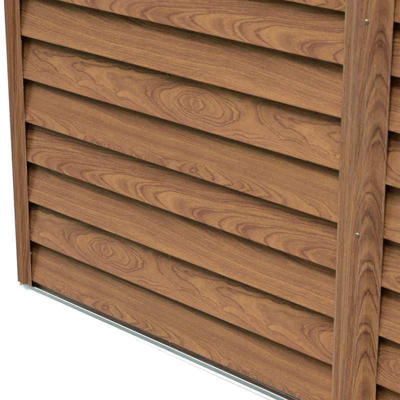 Abrigo de Jardim Exterior 3 m² 152x235,7x208,7 cm Abrigo de Jardim Metálico com 2 Portas de Correr e 4 Janelas de Ventilação para Armazenamento de Ferramentas Madeira e Marrom