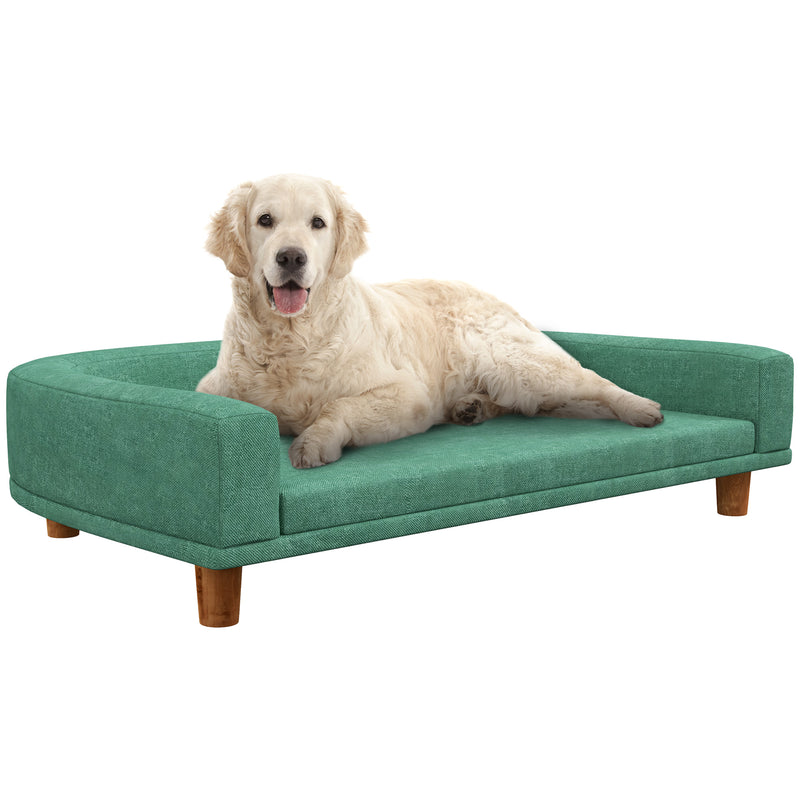 Sofá para Cães Cama Elevada para Cães Estofada com Almofada Lavável e Pés de Madeira de Pinho Carga Máxima 40 kg 98x67x25 cm Verde