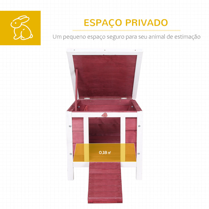 Coelheira de Madeira Exterior Coelheira para Roedores Animais de Estimação Pequenos com Teto Asfáltico e Rampa Antiderrapante 42x51x43cm Vermelho
