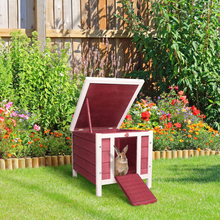 Coelheira de Madeira Exterior Coelheira para Roedores Animais de Estimação Pequenos com Teto Asfáltico e Rampa Antiderrapante 42x51x43cm Vermelho