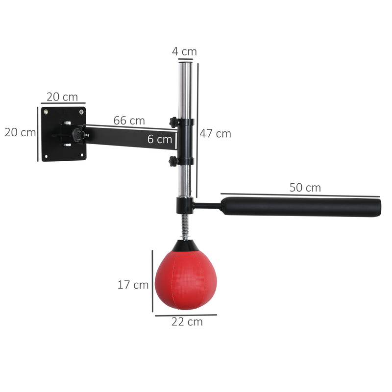 Bola de Velocidade de Boxe Montado na Parede Altura Ajustável com Barra Giratória e Inflador Puching Ball para Adultos e Adolecentes 79x72x20cm Preto e Vermelho