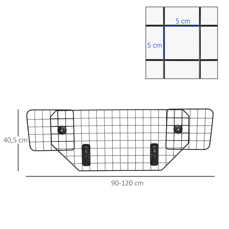 Grade de Segurança de Carro para Cães Universal Grade de Segurança para Cães com Largura Ajustável 90-120x40,5cm Preto