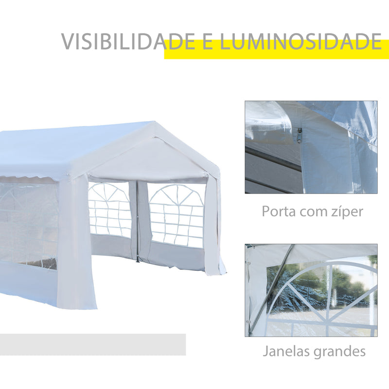 Tenda para Festas 400x400x280cm para Exterior Campismo Casamentos com 4 Janelas e 2 Portas Branco