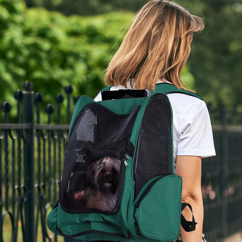 Mochila para cão ou gato Transportadora 2 em 1 Verde e Preto Oxford Aço 35x27x49 cm