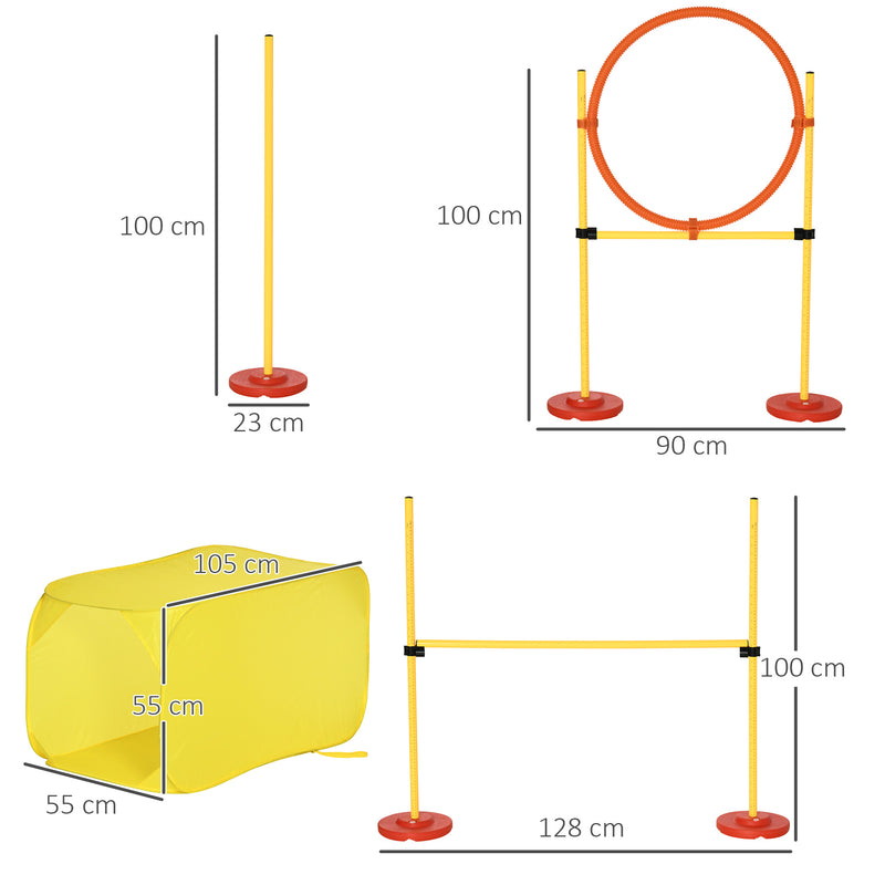 Conjunto de treinamento para cães com 4 obstáculos ajustáveis ??com bolsa amarela