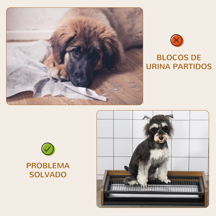 Sanita para Cães de Aço e Madeira Sanita para Adestramento de Cães Médios Pequenos com Grade e Bandeja Removível 62x45,5x11cm Marrom e Preto