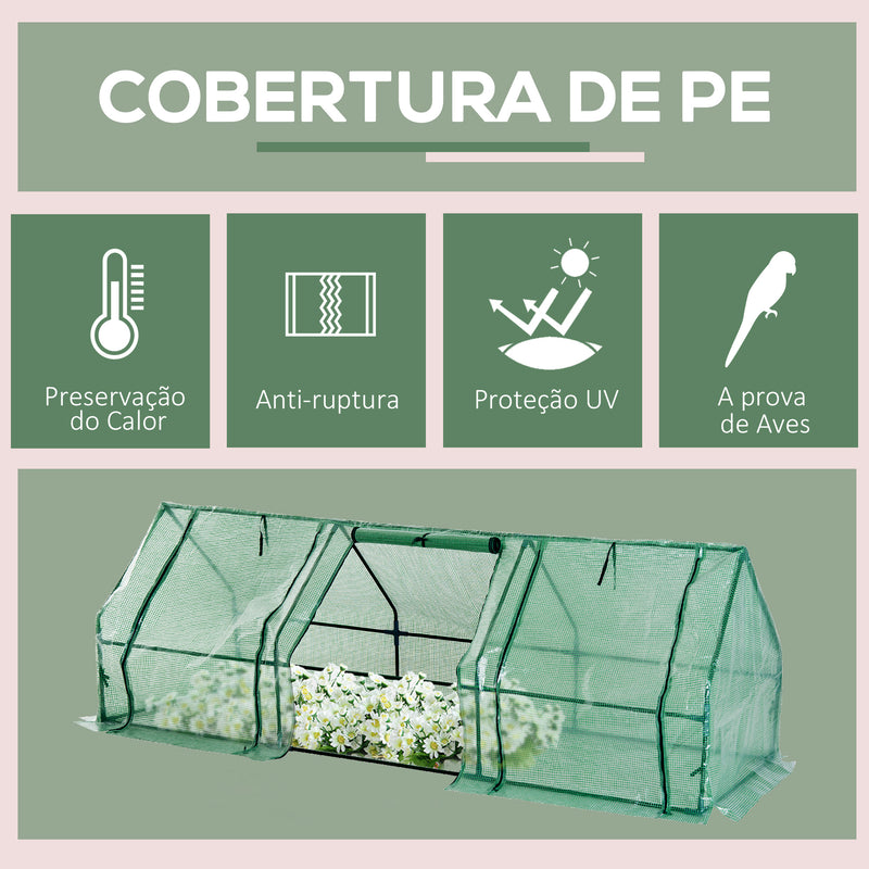 Estufa pequena com janelas - Cor verde - Tubos de aço e PE 140 g / m2 - 270x90x90cm