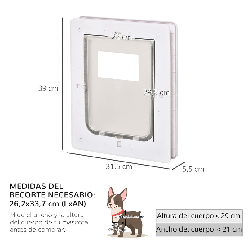 Porta para Cães e Gatos com Fechadura Magnética 2 Vias de Sistema de Bloqueio Porta para Animais de Estimação para Entrada e Saída Fácil de Instalar 31,5x5,5x39cm Branco