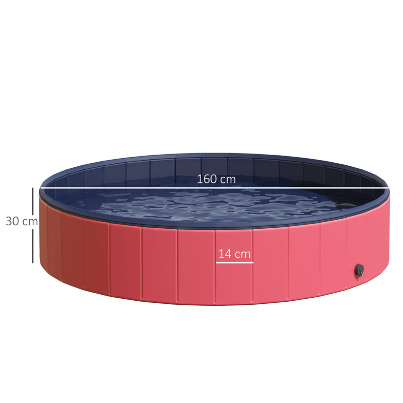 Piscina Dobrável para Cães Gatos Banheira Portátil para Animais de Estimação PVC Antiderrapante Múltiplo Uso para Interior e Exterior Ø160x30 cm Vermelho