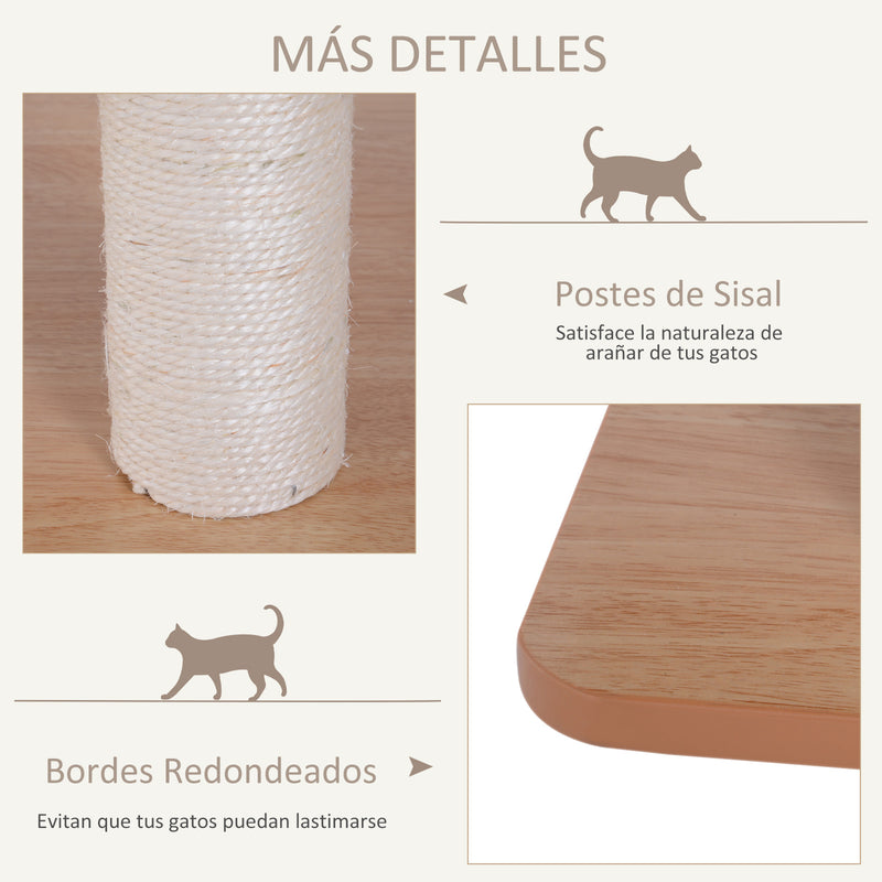 Árvore Arranhadora para Gatos de Madeira 71,5x49,5x120cm Torre para Gatos com Caverna Plataformas Postes Arranhadores de Sisal Almofadas de Pelúcia Suave e Bolas Suspensas Natural