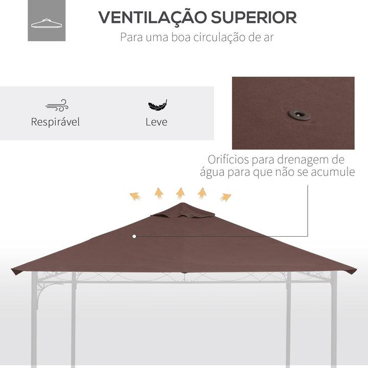 Toldo de substituição de 3 x 3 m para barraca de jardim gazebo ao ar livre com 8 orifícios de drenagem e ventilação marrom
