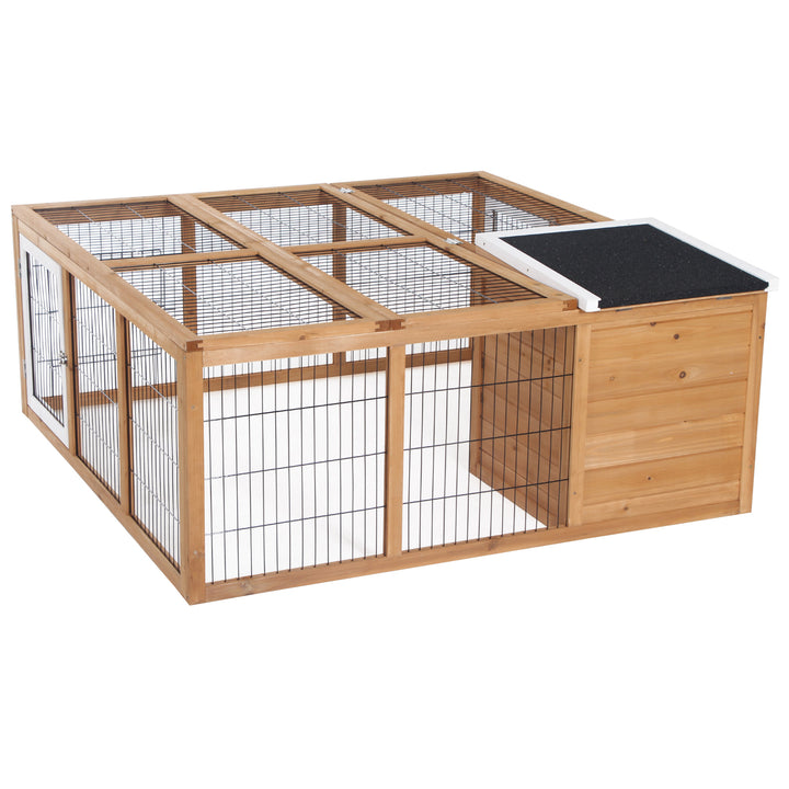 Coelheira de Exterior Gaiola para Coelhos Porquinho da India Animais Pequenos com 2 Portas Superiores e Teto Asfáltico Dobrável 123x120x52cm Madeira Natural