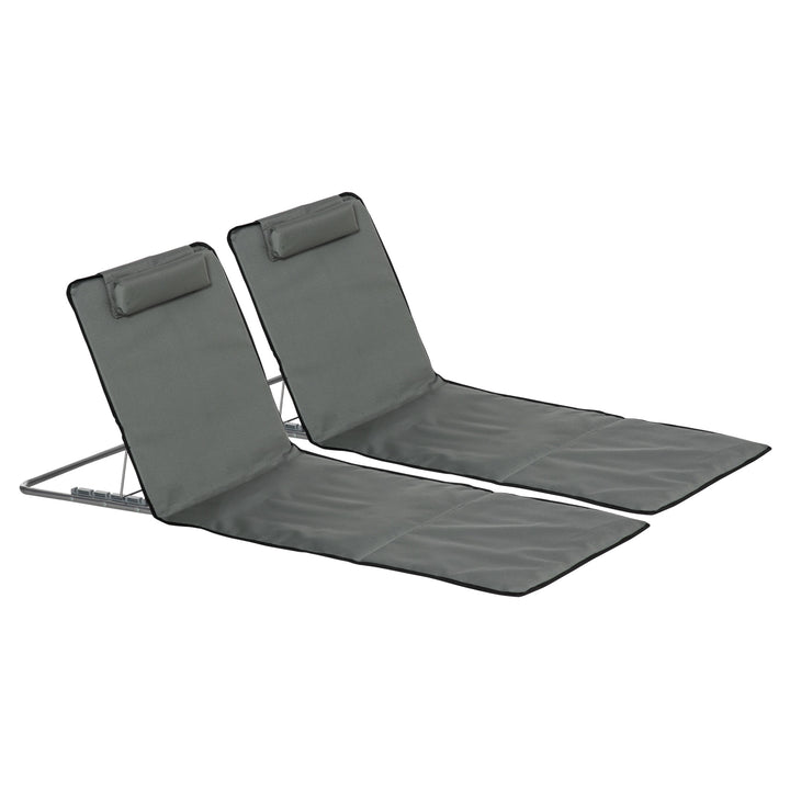 Conjunto de 2 Esteiras de Praia Dobráveis 124x53x50cm com Encosto Ajustável e Apoio para a Cabeça Esteira de Praia Tecido Oxford Aço com Bolsa de Transporte Cinza