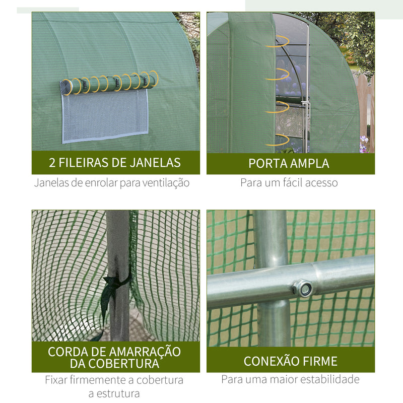 Estufa Tipo Túnel 300x200x200 cm com Porta e Janelas Estufa de Jardim Grande com Cobertura de PE e Metal Galvanizado para Cultivos de Plantas Verduras Verde