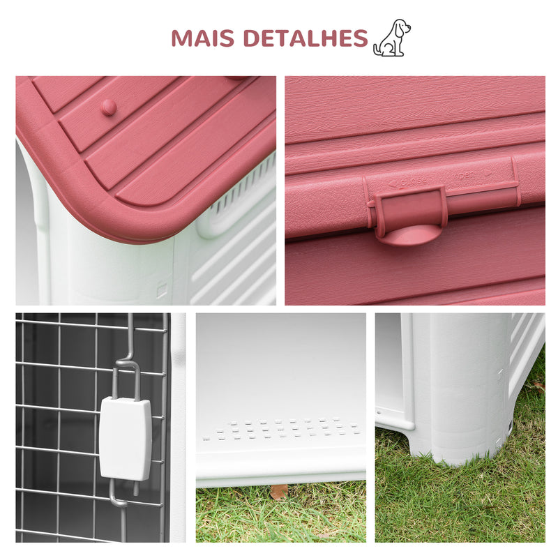 Casota para Cães com Porta Removível Base Elevada 3 Respiradouros e Janela para Interior e Exterior 72x87x75cm Cinza e Vermelho