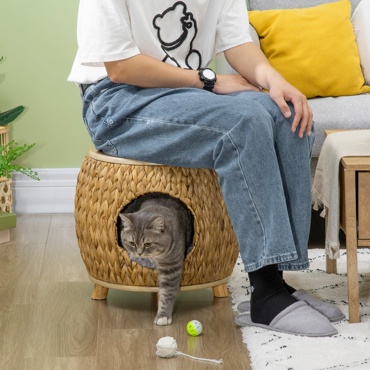 Caverna para Gatos Cama para Gatos com Almofada Lavável e Pés Elevados Similar a um Banco para Interior e Exterior 44x43x42cm Madeira