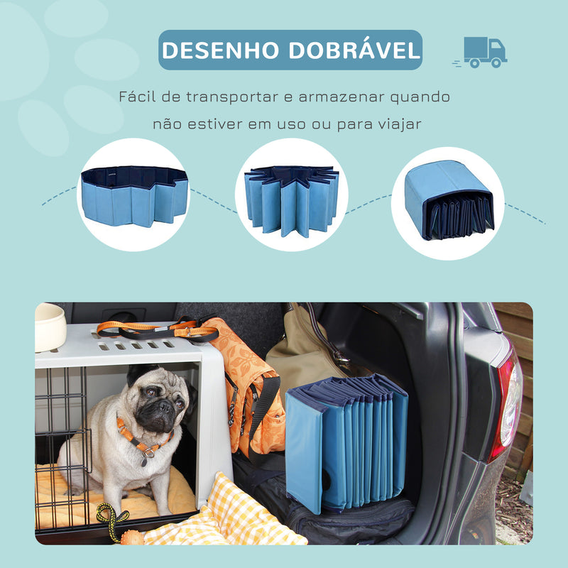 Piscina Dobrável para Cães Banheira para Animais de Estimação PVC Gatos Antiderrapante Resistente ao Desgaste Adequada para Interior e Exterior Ø100x30cm Azul