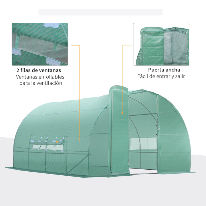 Estufa de Jardim e Quintal com 6 janelas para Cultivar Plantas e Verduras Coberta de PE 140g/? Material de Aço - 6x3x2m