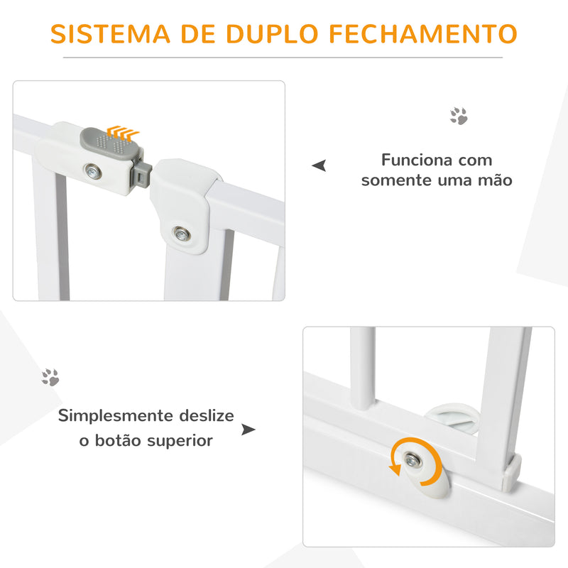 Barreira de Segurança para Cães Extensível para Escadas e Portas 75-115cm com 2 Extensões e 10-20cm Montagem a Pressão Aço Altura 76cm Branco